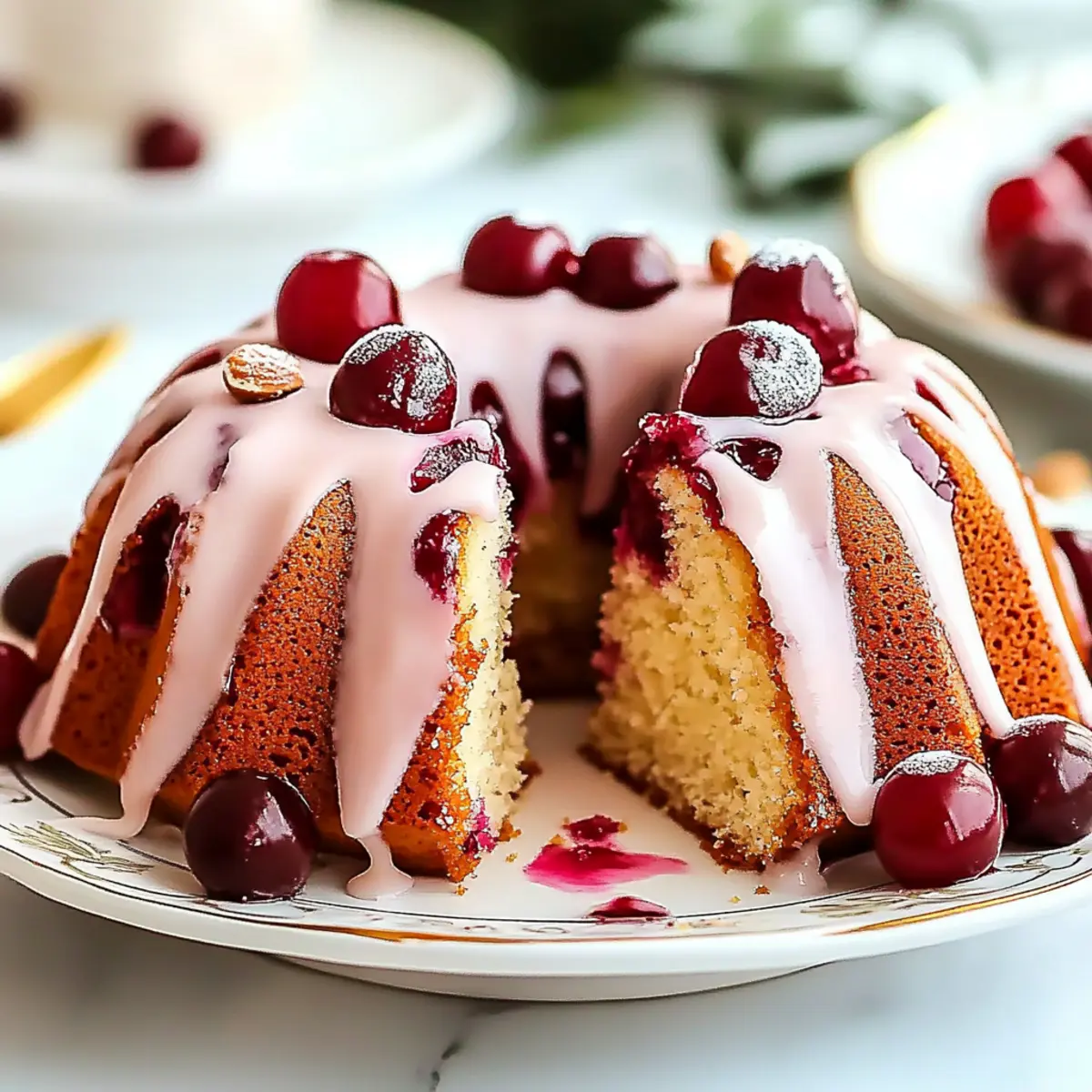 Cherry Bundt Cake with Almond Glaze