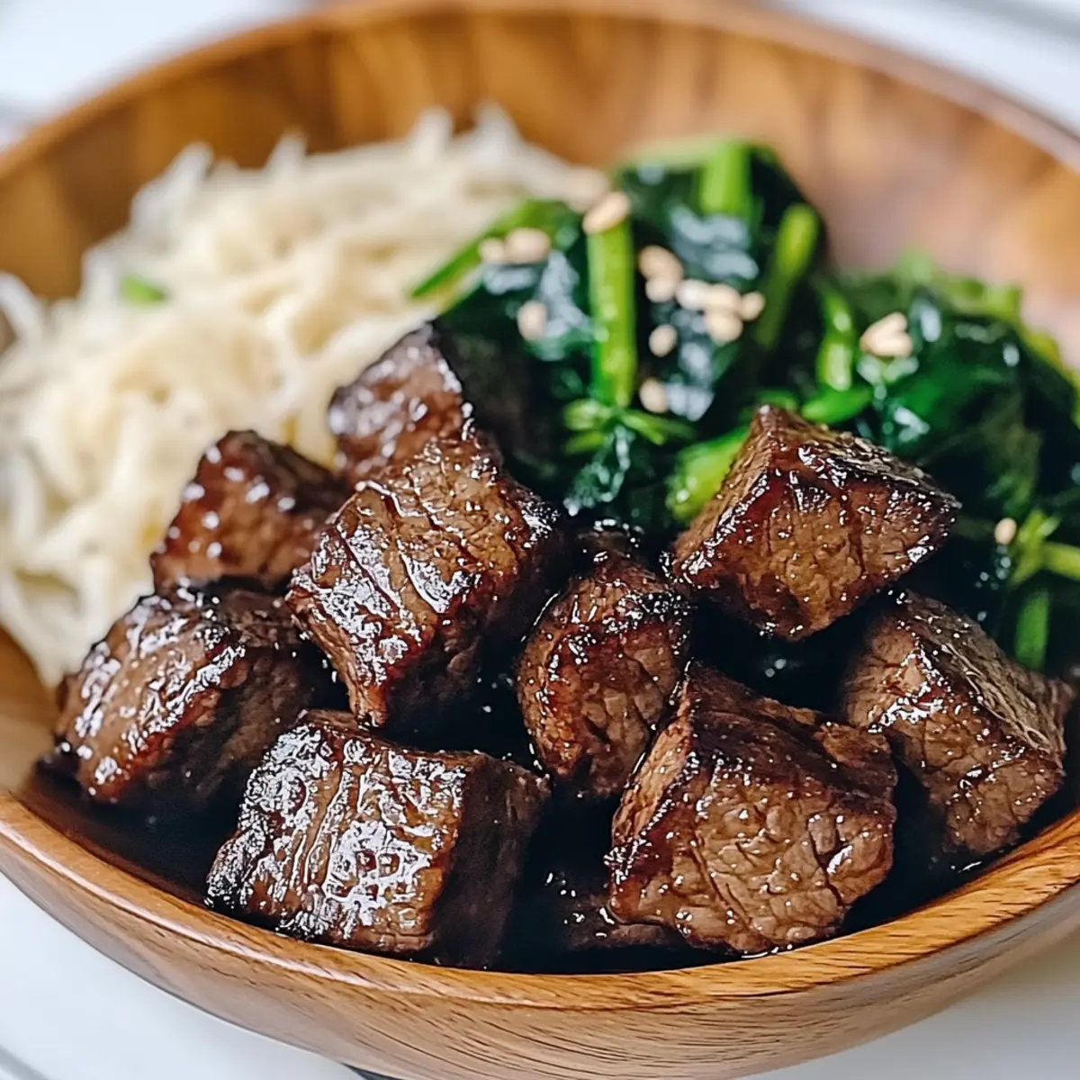 Steak Bites with Miso Ginger Dressing