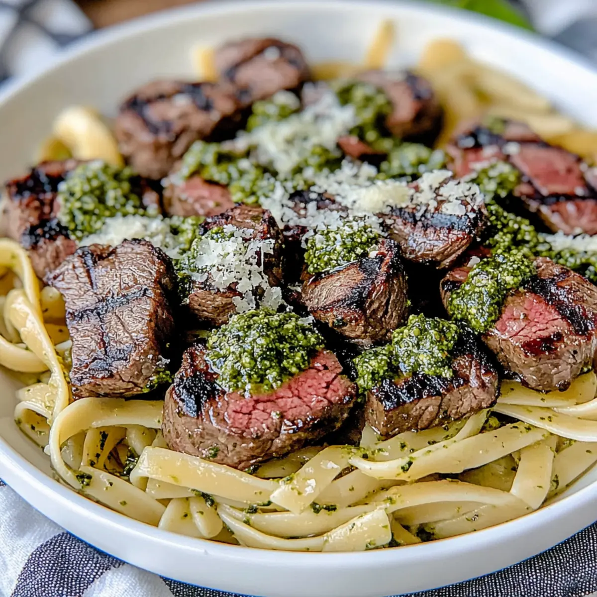 Steak Bites with Pesto Pasta