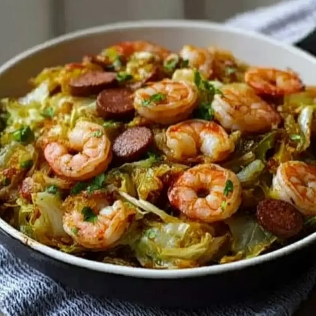 Fried Cabbage with Shrimp and Sausage