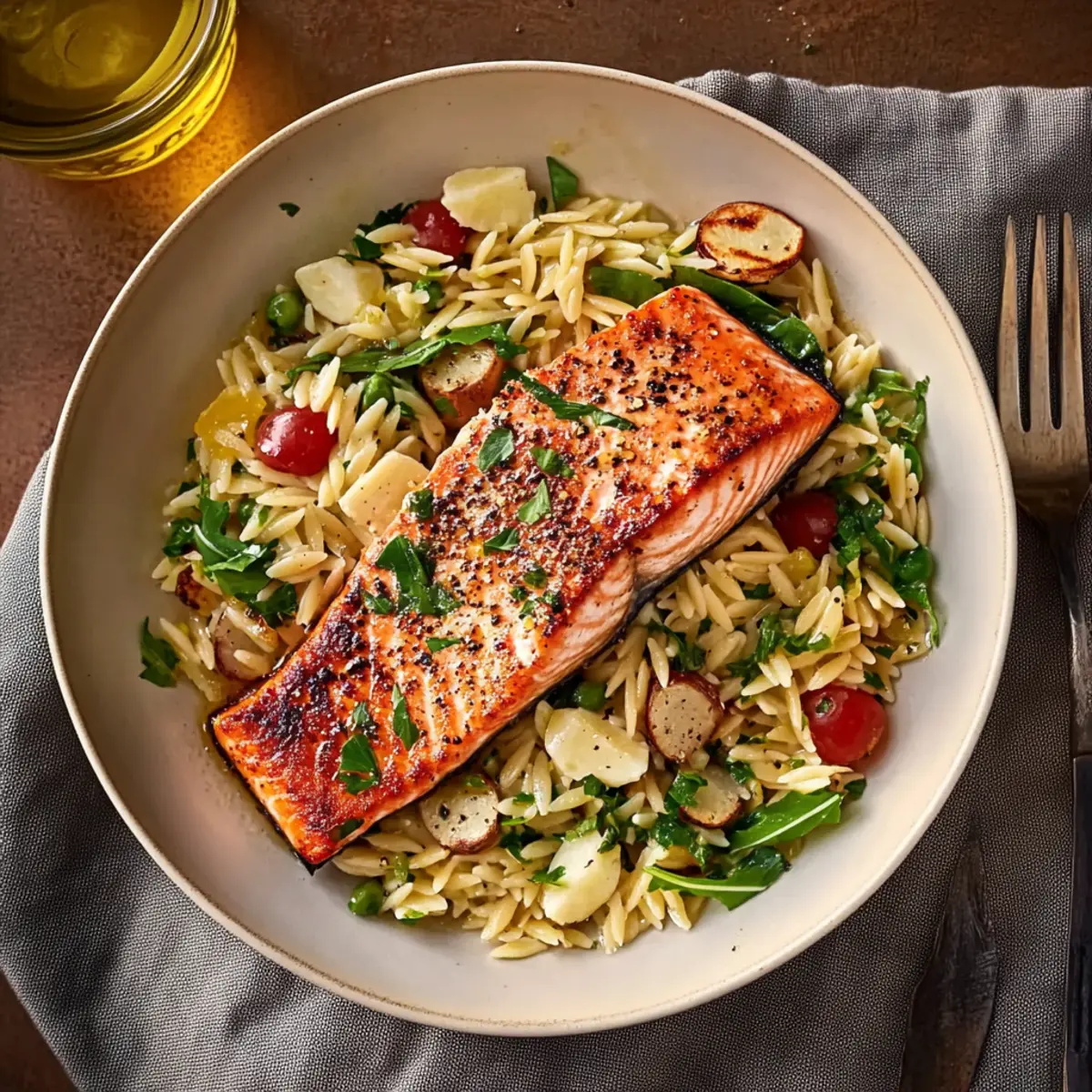 Seared Salmon with Lemon Orzo